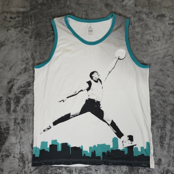 Jordan Jumpman Tank Top Sleeveless Shirt Size XL Fits Large White Teal - Picture 1 of 6